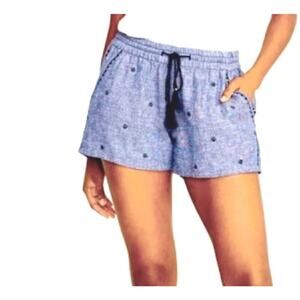 Old Navy Chambray Embroidered Linen Blend Blue Shorts Size XXL‎ Summer Americana